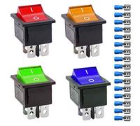 Gebildet 4Pcs Rouge/Jaune/Bleu/Vert Bouton Poussoir Interrupteur à Bascule AC 16A/250V 20A/125V on Off 4Broches DPST Interrupteur à Bascule, 16Pcs Connecteur de Fil