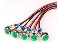 Gebildet 5pcs 10mm AC/DC 12-24V LED Métal Indicateur Lumière éTanche Signal Lampe Pilote Tableau de Bord Directionnel avec Fil(Vert)