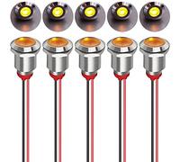 Gebildet 5pcs 12mm AC/DC 12-24V LED Métal Indicateur Lumière éTanche Signal Lampe Pilote Tableau de Bord Directionnel avec Fil(Jaune)