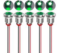 Gebildet 5pcs 12mm AC/DC 12-24V LED Métal Indicateur Lumière éTanche Signal Lampe Pilote Tableau de Bord Directionnel avec Fil(Vert)