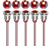 Gebildet 5pcs 12mm AC/DC 12-24V LED Métal Indicateur Lumière éTanche Signal Lampe Pilote Tableau de Bord Directionnel avec Fil(Rouge)