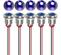 Gebildet 5pcs 12mm AC/DC 12-24V LED Métal Voyant Étanche Signal Lampe Pilote Dash Directionnel avec Fil (Bleu)