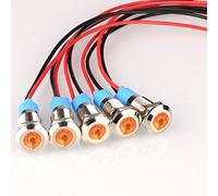Gebildet 5pcs 8mm AC/DC 12-24V LED Métal Indicateur Lumière éTanche Signal Lampe Pilote Tableau de Bord Directionnel avec Fil(Jaune)