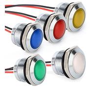 Gebildet 5pcs AC/DC 12-24V 20mA Indicateur D'économie D'énergie Indicateur Lumineux en Métal Lampe de Signalisation Etanche 16mm LED Blanc/Bleu/Rouge/Vert/Orange (Tête de Surface Sphérique)