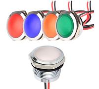 Gebildet 5pcs AC/DC 12-24V 20mA Indicateur D'économie D'énergie Indicateur Lumineux en Métal Lampe de Signalisation étanche 22mm LED Blanc/Bleu/Rouge/Vert/Orange (Tête de Surface Sphérique)