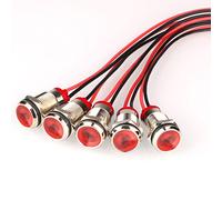 Gebildet 5pcs Flash 82 fois/Min Rouge 12mm AC/DC 12-24V Clignotant LED Métal Voyant Étanche Signal Lampe avec Fil, Clignotant Rouge pour Avertissement et Indication