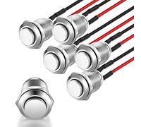 Gebildet 5pcs Momentané Bouton-Poussoir Étanche en Acier Inoxydable Bouton-Poussoir On/Off 12mm 2A 12V/24V/125V/250V avec fil de (Tête Haute)