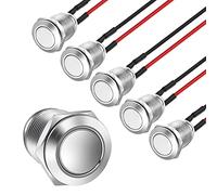 Gebildet 5pcs Momentané Bouton-Poussoir Étanche en Acier Inoxydable Bouton-Poussoir on/Off 12mm 2A 12V/24V/125V/250V avec Fil de (Tête Plate)