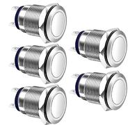 Gebildet 5pièces 12mm 3A 12V/24V/110V/250VAC Interrupteur à Bouton-Poussoir Etanche Verrouillage en Acier Inoxydable Bouton-Poussoir Marche-Arrêt (Tête Plate)
