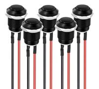 Gebildet 5pièces Bouton Poussoir étanche IP65 Précâblé Bouton Poussoir Momentané en Alliage D'aluminium Marche arrêt 12mm 2A 12V/24V/125V/250VAC (tête Haute)