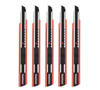 Gebildet 5pièces Couteau de Coupe Autobloquant pour Main Droite et Gauche/Lames Noires de 9mm/Couteau Blace 60 °/Couteau Utilitaire/Couteau Graphique (Support Rouge)