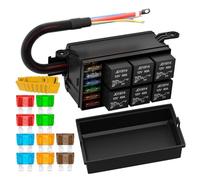 Gebildet Boîte de Relais 12V 6voies Boîte à Fusibles 12AWG pré-câblée avec Connecteur,Boîte de Relais Etanche Bloc de Relais Fusibles ATC/ATO à 6emplacements Panneau de Relais Universel pour Voiture