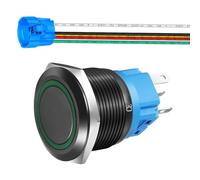 Gebildet Bouton-Poussoir Momentané en Acier Inoxydable 22mm 110V-220V LED 1NO1NC SPDT on Off Bouton Etanche avec Prise de Fil (LED vert et Coque Noire)