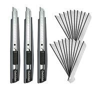 Gebildet Couteau professionnel 3pcs avec 20pcs lames/lames détachables de 9mm /lame de couteau 60 degrés/couteau utilitaire/couteau graphique/idéal pour feuilles, papier peint, artisanat, cartons
