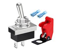 Gebildet Interrupteur à Bascule en Métal 25A 12VDC/15A 24VDC/10A 250VAC/15A 125VAC SPST Allumé/éteint 2Pin 2Position Rocker Switch avec Couvercle de Sécurité pour Auto Car KN3D-101