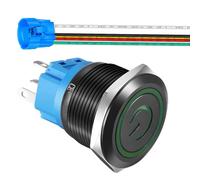 Gebildet Interrupteur à Bouton-Poussoir à Verrouillage en Acier Inoxydable 22mm,Symbole D'alimentation 1NO1NC SPDT,110V-220V/5A,Interrupteur à Bascule Etanche avec Prise de Fil(LED vert/Coque Noire)