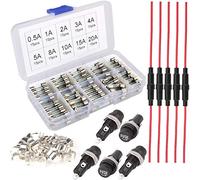Gebildet Kit Fusible Coup Rapide: 150pcs Fusibles en Verre 5X20mm + 5pcs Portes-fusibles Inline avec Fil 16AWG + 5pcs Montage Panneau Portes-fusibles + 30pcs Siège à Fusible