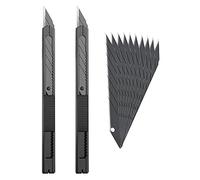 Gebildet Lot de 2 Couteaux Utilitaires Verrouillables Rétractables avec Lame à 30 Degrés Verrouillable avec 10 Lames Tranchantes Noires Supplémentaires pour Bureau, Maison, Travaux Manuels, Loisirs