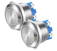 Gebildet Lot de 2 interrupteurs à bouton-poussoir à verrouillage de 22 mm 12 V/24 V/125 V/250 V/5 A en acier inoxydable étanche (tête plate)