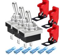 Gebildet Lot de 3interrupteurs à Bascule en métal 25A 12VDC/15A 24VDC/10A 250VAC/15A 125VAC SPST on/Off Interrupteur à Bascule avec Couvercle de Sécurité pour Voiture Automatique KN3D-101