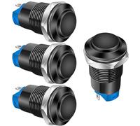 Gebildet Lot de 4 Interrupteurs à Bouton-Poussoir de Verrouillage de 12mm, Câble à Tête Surélevée en Alliage d'aluminium 1NO 12V 24V 36V 110V 250V Etanche IP65 sans LED (Coque Noire)
