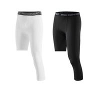 GEBIN Lot de 2 Leggings Sport pour Homme, Pantalon de Compression 3/4 à Une Jambe, Collant Technique pour Basket, Running et Fitness (White+Black (Left 3/4),M)