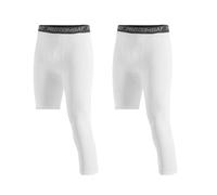 GEBIN Lot de 2 Leggings Sport pour Homme, Pantalon de Compression 3/4 à Une Jambe, Collant Technique pour Basket, Running et Fitness (White (Left 3/4),XXL)