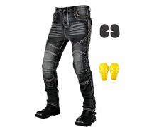 GEBIN Pantalon Moto Homme, Jean Moto Fibre D'aramide avec Protections Dont Genouillères et Protège-hanches, Pantalon de Moto de Course de Moto (Noir,L)
