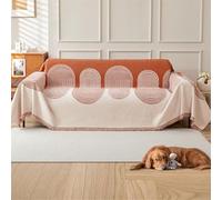 GEBIN Plaid Canapé Chenille avec Franges - Jeté Style Scandinave Anti-Poils Animaux, Grande Taille pour Salon et Fauteuil (Rond Orange,M:180x260cm)