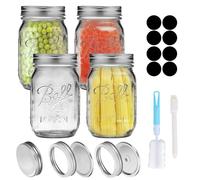 Gebiuhoo Bocaux Mason 500 ML avec Couvercles pour Meal Prep 4 PCS Pots à Confiture en Verre Bocaux de Conservation Alimentaire avec Étiquettes et Brosse Mason Jars pour Milkshake, Jus de Fruits