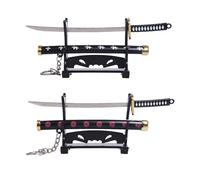 Gebiuhoo Mini Katanas Porte-clés 2PCS Manga Petit Porte Clé Katana avec Fourreau et Porte Couteau Utilisé Coupe-papier Épées One Piece Cadeaux pour Amateurs de Anime et Collectionneurs