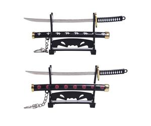 Gebiuhoo Mini Katanas Porte-clés 2PCS Manga Petit Porte Clé Katana avec Fourreau et Porte Couteau Utilisé Coupe-Papier Épées One Piece Cadeaux pour Amateurs de Anime et Collectionneurs