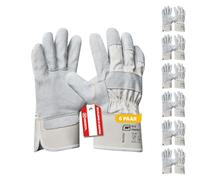 Gebol Builder Lot de 12 paires de gants de travail pour homme en cuir de vachette fendu, gants de protection doublés avec protection des chevilles et capuchons des doigts, idéaux pour la construction