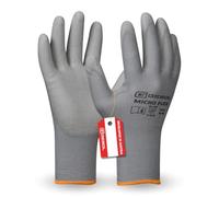 Gebol Micro Flex - 1 paire de gants de travail pour femme - Gants de montage respirants avec revêtement en polyuréthane pour une sensation de précision et une adhérence sûres - Gris