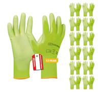 Gebol Micro Flex Jaune fluo | Gants de travail pour la sensibilité nécessaire | Gants de protection pour homme | Taille XL (Taille 10) | 12 paires Multipack