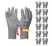 Gebol Micro Flex Lot de 12 paires de gants de travail avec revêtement en polyuréthane pour une prise en main confortable et une meilleure prise en main, gants de montage pour homme et femme