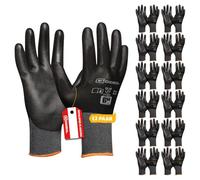 Gebol Micro Flex Touch - Gants de travail pour écran tactile - Gants de protection pour homme - Taille L (taille 9) - Noir - 12 paires