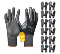 Gebol Midi Flex Lot de 12 paires de gants de travail pour homme, gants de montage revêtus de nitrile pour travaux humides et huilés, gants antidérapants pour atelier et jardin, taille L (taille 9