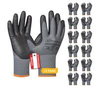 Gebol Multi Flex Eco Lot de 12 paires de gants de travail pour homme avec picots en micro-mousse nitrile, gants respirants pour montage et atelier, poignée antidérapante, XL (taille 10)