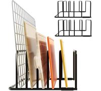 Gebrazy Lot de 2 Supports à Planches à Découper en Acier Carbone - Organisateur Cuisine 5 Compartiments Double Épaisseur (1,2 cm/2,7 cm), Range Couvercles, Antidérapant avec Patins Silicone