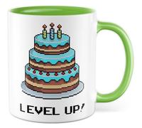Gebutrstag Tasse avec inscription en allemand « Geschenk Level Up! » - Tasse à café 330 ml en céramique - Jeux de jeux - Zocker Humour - Bureau