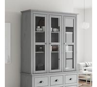 Gecheer Armoire avec Portes vitrées BODO Gris Bois de pin Massif, Meuble de Rangement Commode avec Étagères Armoire Latérale de Cuisine pour Salon, Chambre, Salle à Manger