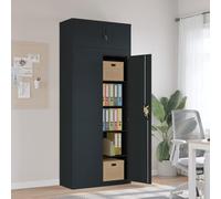 Gecheer Armoire de bureau en acier - Armoire de bureau en acier - Armoire de bureau multifonction avec 2 portes verrouillable et 4 étagères réglable - Gris anthracite - 90 x 40 x 220 cm