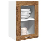 Gecheer Armoire en Verre Suspendue Vieux Bois 40x31x60 cm, Meuble de Rangement Murale avec Porte et Étagères, Armoire Flottante pour Cuisine, Salon, Salle de Bain, Entrée