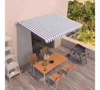 Gecheer Auvent manuel rétractable bleu et blanc 450 x 350 cm, protection contre les rayons UV pour extérieur, Pergola, jardin, terrasses, Type 1