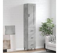Gecheer Buffet colonne de salle de bain, vitrine, armoire, buffet, bibliothèque, 3 tiroirs, armoire de cuisine, bibliothèque de salon, meuble de salon en bois gris béton 34,5 x 34 x 180 cm