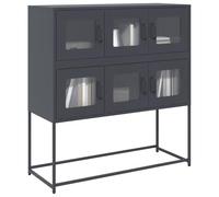 Gecheer Buffet en acier laminé à froid anthracite 100,5 x 39 x 107 cm, buffet auxiliaire, buffet d'entrée, meuble vitrine, bibliothèque, équipement de cuisine SN-2