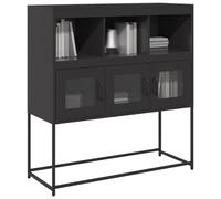 Gecheer Buffet en acier laminé à froid noir 100,5 x 39 x 107 cm, buffet auxiliaire, buffet d'entrée, meuble vitrine, bibliothèque, équipement de cuisine