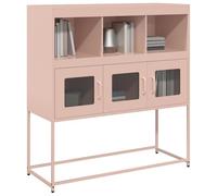 Gecheer Buffet en acier laminé à froid rose 100,5 x 39 x 107 cm, buffet auxiliaire, buffet d'entrée, meuble vitrine, bibliothèque, équipement de cuisine
