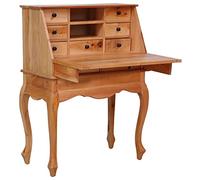 Gecheer Bureau Secrétaire 78x42x103 cm Bois d'acajou Massif, Bureau d'ordinateur avec 9 Tiroirs, 2 Compartiments Ouverts et Tableau d'écriture, Table à Domicile, Poste de Travail